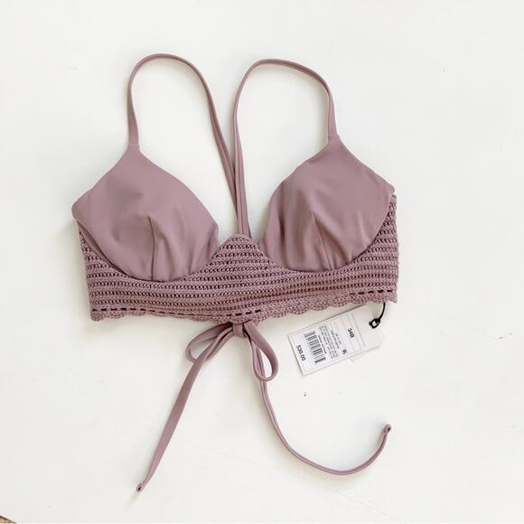 Shade & Shore Bikini Top Lavender Crochet Detail Tie Back Swimsuit Top Size 34B - Picture 12 of 12